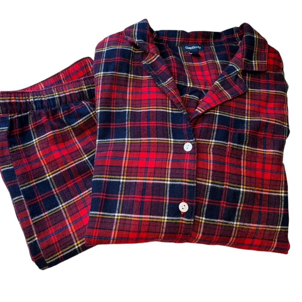 GAP Body Red Tartan Plaid Flannel Pajama Set S 100% Cotton Christmas